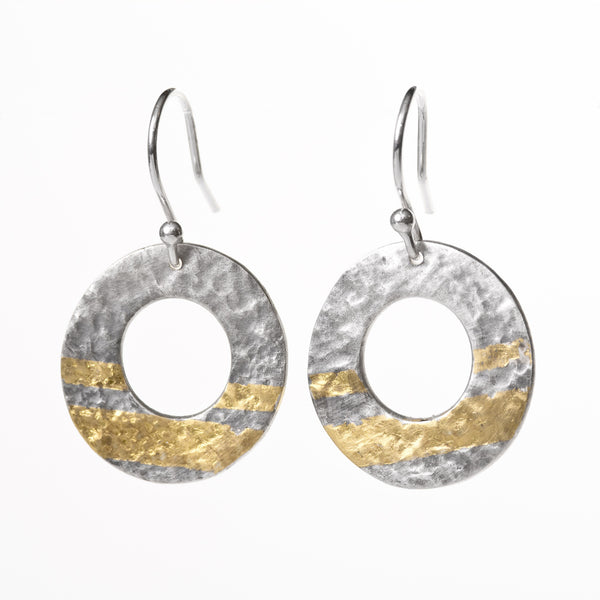 Oxidised gold stripe drop earrings