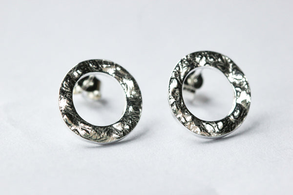 Circular band fine silver stud earrings
