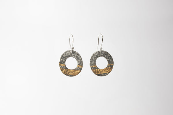 Oxidised gold stripe drop earrings