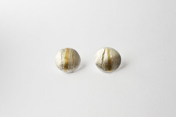 Small silver textured gold stripe studs