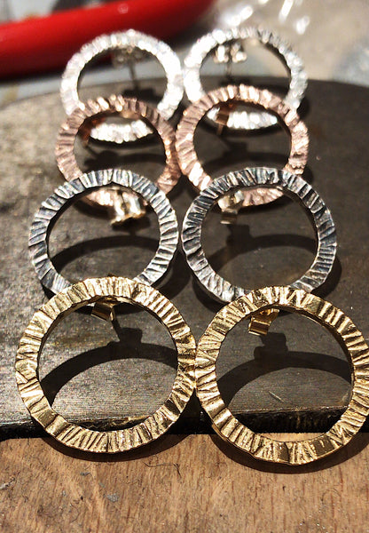 oxidised hammered sterling silver studs