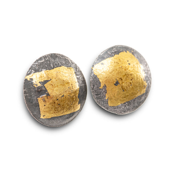 Oxidised silver small stud earrings with 24-carat gold