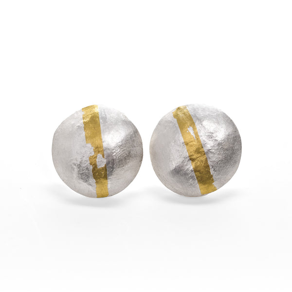 Small silver textured gold stripe studs
