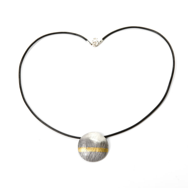 Textured oxidised silver, with a 24 carat gold stripe, choker. A wearable statement piece of jewellery