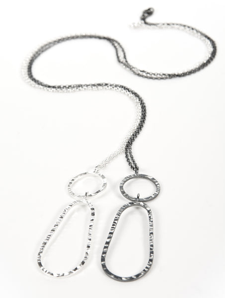 long drop textured silver pendant, available in silver or oxidised silver