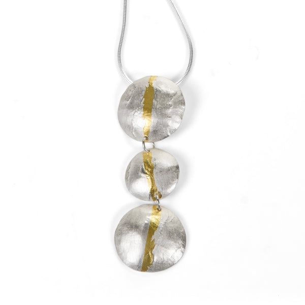 Three circle, gold stripe, drop pendant.