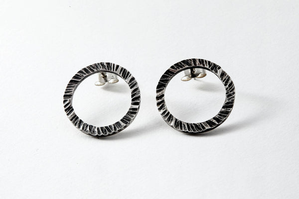oxidised hammered sterling silver studs