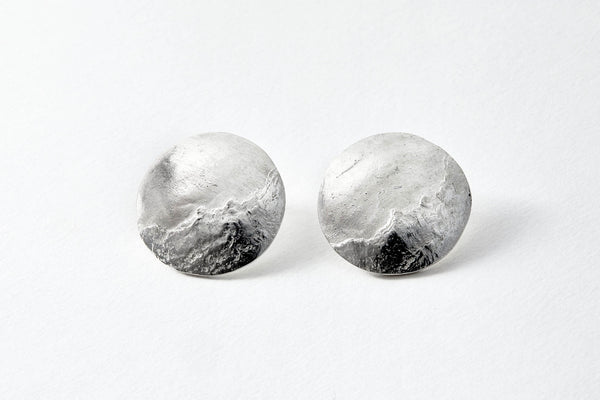 Mountain textured, polished and matte fine silver stud earrings