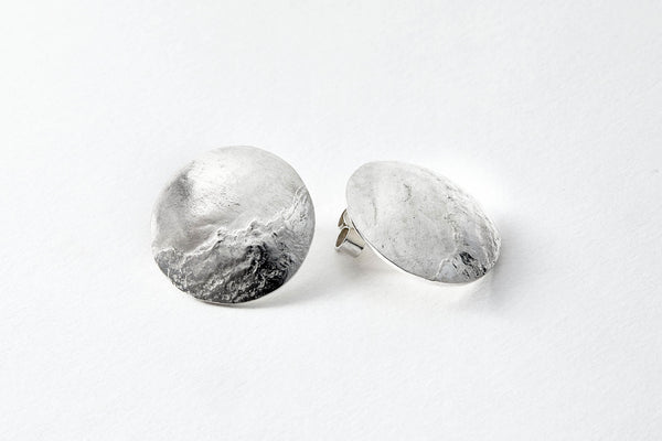 Mountain textured, polished and matte fine silver stud earrings