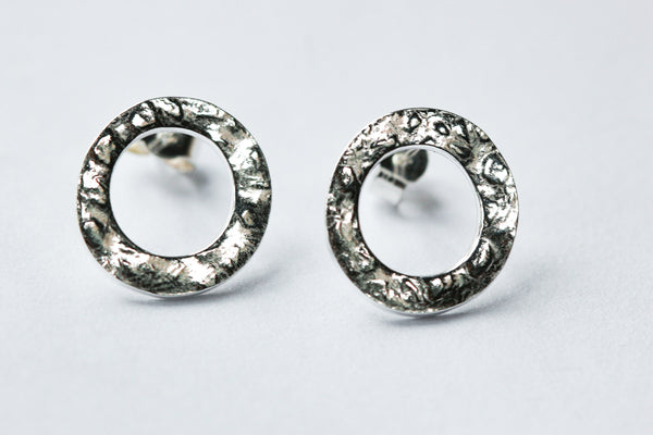 Circular band fine silver stud earrings