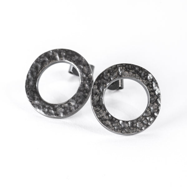 Circular band fine silver stud earrings