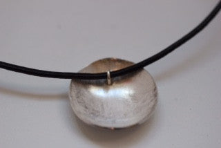 Mountain fine silver choker on a black leather necklet