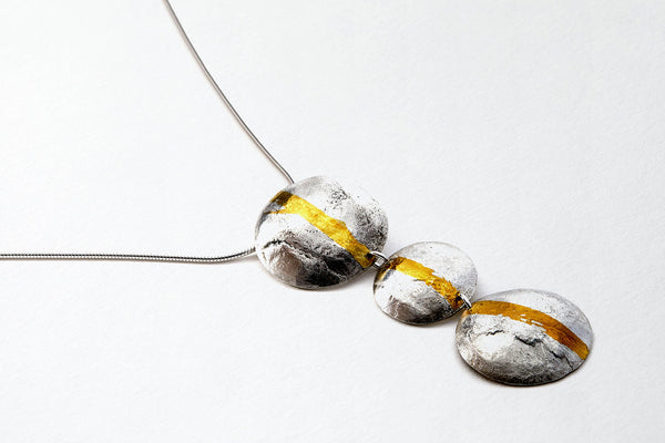 Three circle, gold stripe, drop pendant.